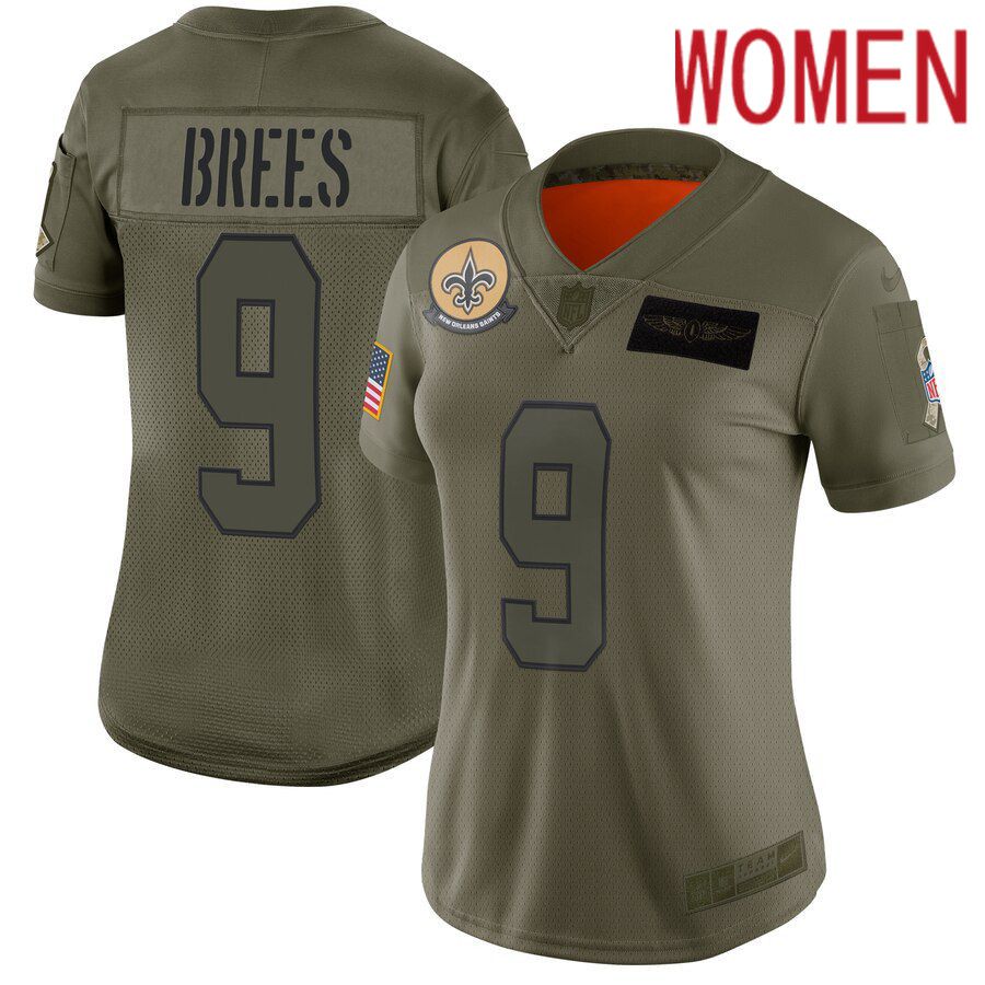 Women New Orleans Saints #9 Brees Green Nike Olive Salute To Service Limited NFL Jerseys->baltimore ravens->NFL Jersey